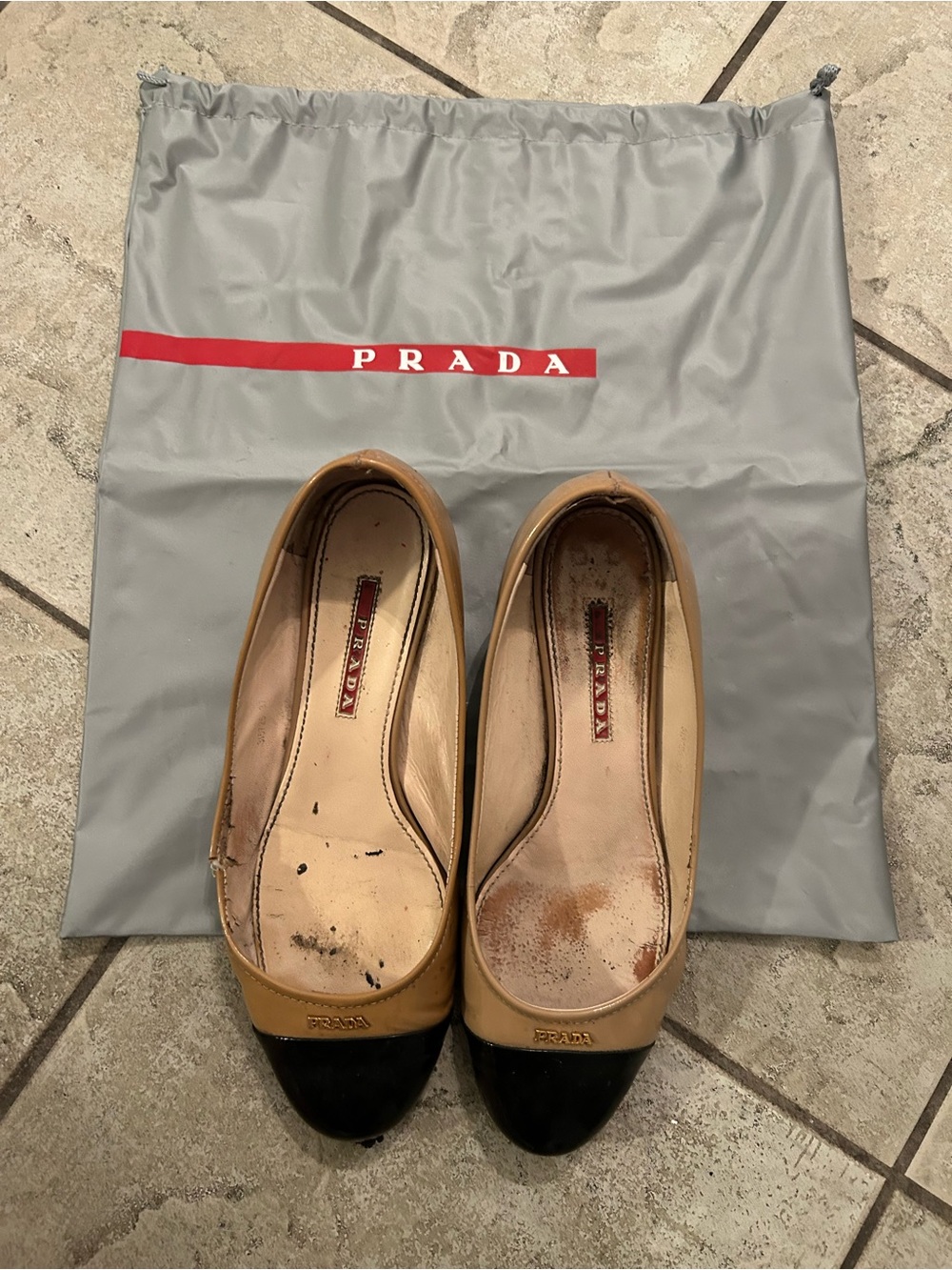 Prada Cap-Toe worn ballet Flats — Tan and Black - Picture 8 of 8